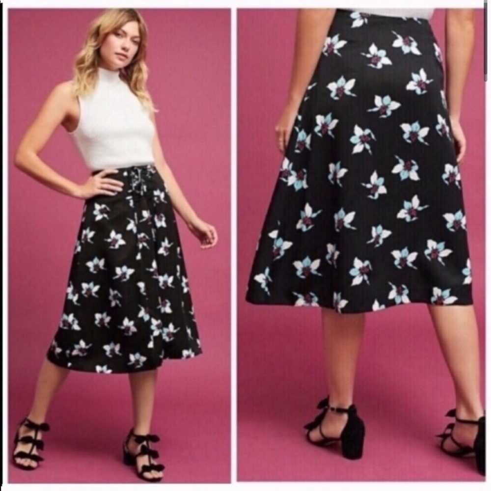 🆕 Anthropologie Maeve Zadie Lace Up Floral Midi Skirt